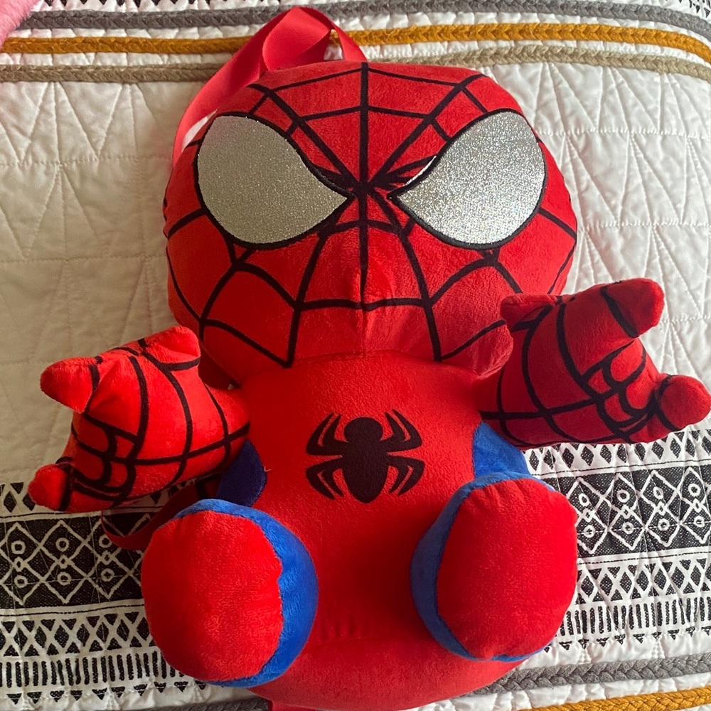 Spider Hero Plush Backpack for Kids - Red and Blue